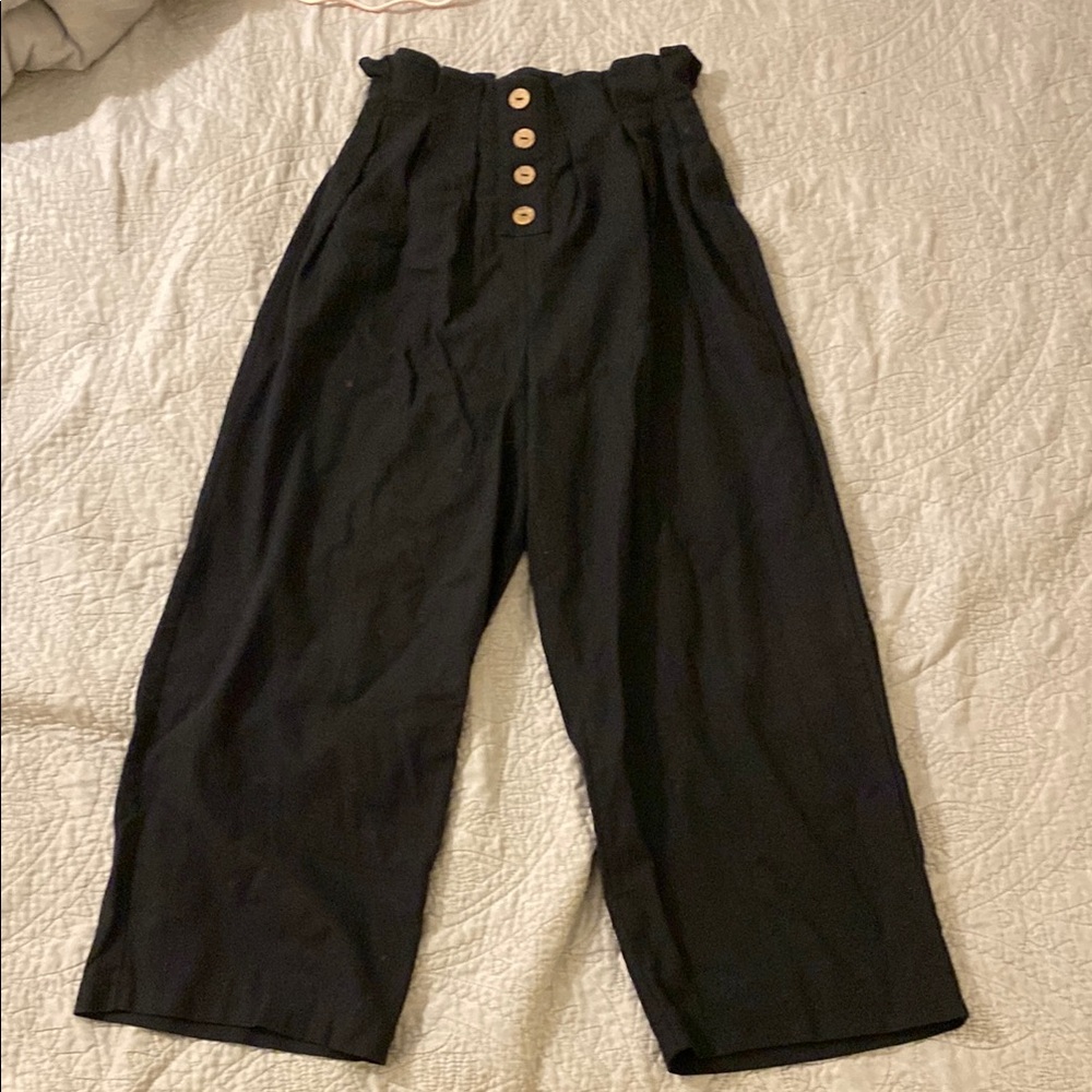 Black High-Waisted Button-Up Pants